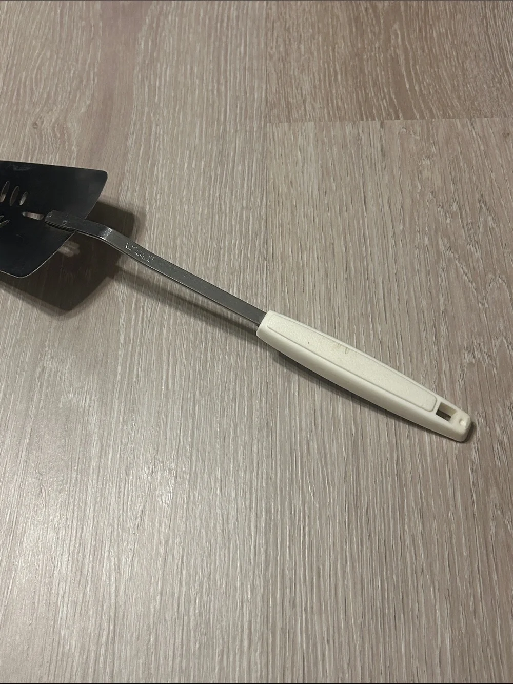 Vintage Vegetable Floral White Plastic Handle Metal Slotted Turner Spatula